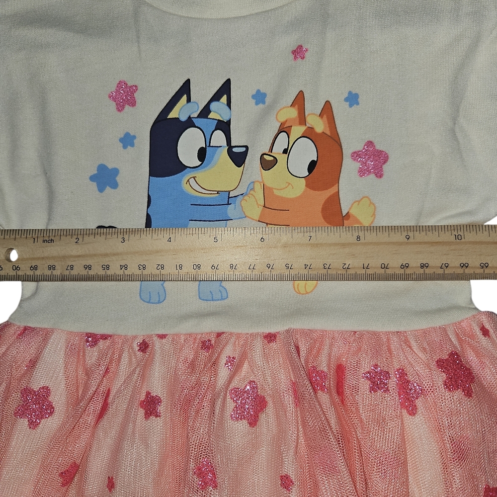 Bluey Girls Dress Size 4T Pink Tulle Skirt Short Sleeve Cartoon - Picture 6 of 6